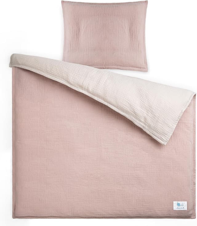 Detalle de lulumoon Musselin Baby Bettwäsche (80x80) – Baumwolle mit Oeko-TEX, Bettbezug und Kissenbezug