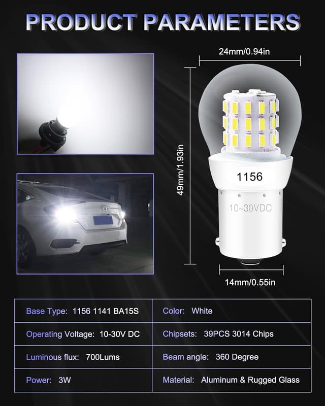 Detalle de Alopee 1156 P21W LED Bulb (382 BA15S) 10-30V LED bulbs for reverse, tail, turn & RV/boat lights