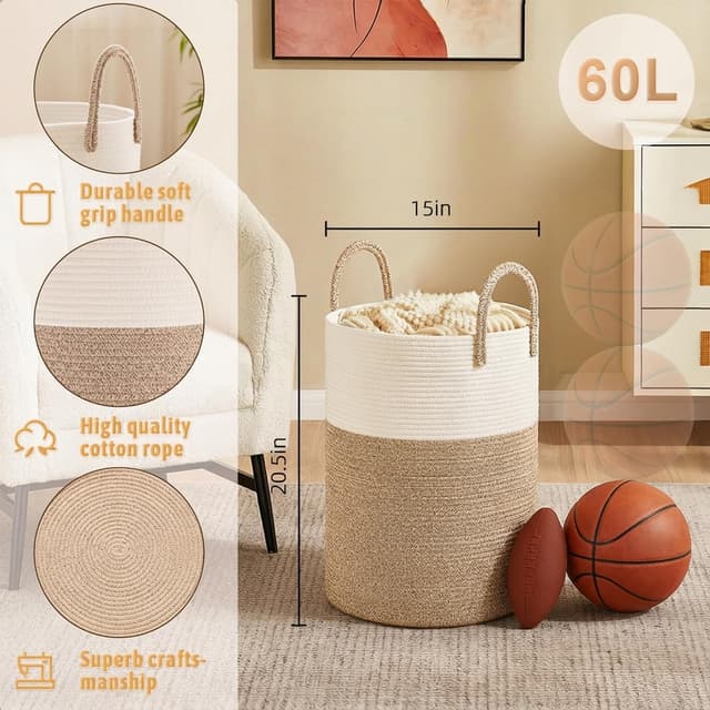 Thumbnail 5 de Artfeel 60L Cotton Rope Laundry Basket