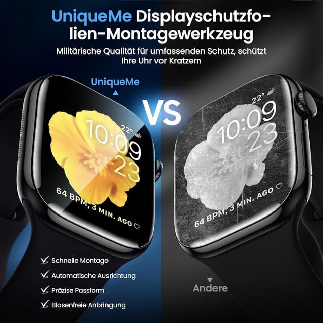 Detalle de UniqueMe Displayschutz für Apple Watch 42 mm – 4er-Set HD-TPU-Folie (Series 11/10) mit einfacher Installation