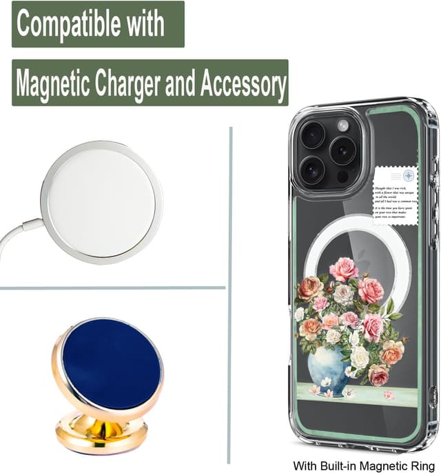 Thumbnail 6 de Unov iPhone 16 Pro Max MagSafe-compatible clear case with embossed Rose Bouquet design