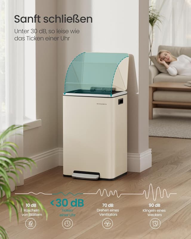 Detalle de SONGMICS Mülleimer 50 L LTB595A02 aus Stahl – mit herausnehmbaren Inneneimer, Deckel & Soft-Close