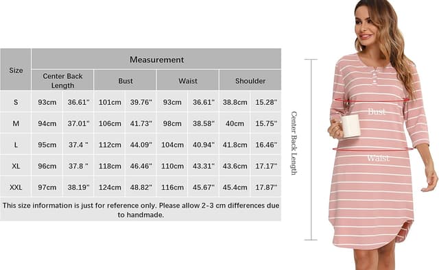 Detalle 2 de Vlazom Damen Nachthemd mit 3/4-Ärmeln