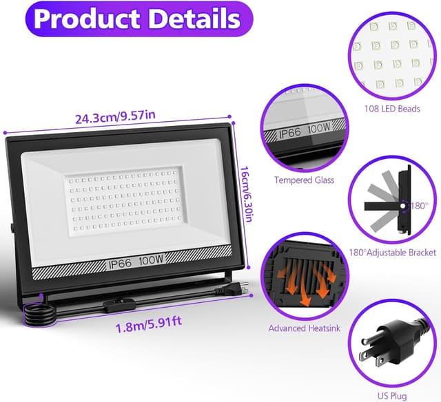 Thumbnail 6 de T-SUN 100W LED Black Light Flood Light for Glow Parties