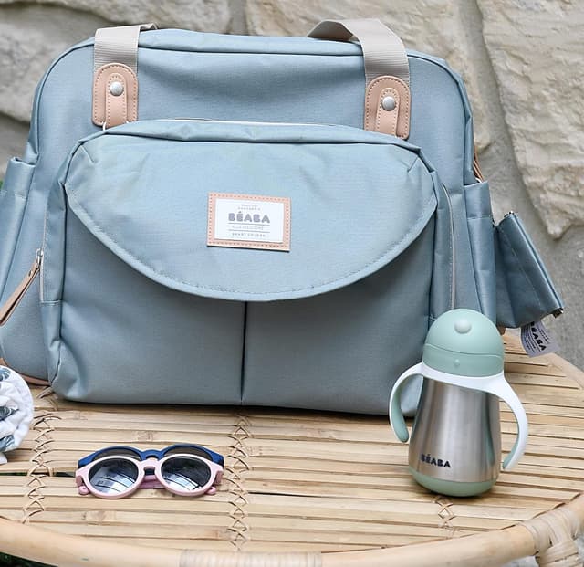 Detalle de BÉABA 2 in 1 Tazza di apprendimento con cannuccia e manici removibili in inox da 250 ml, verde salvia