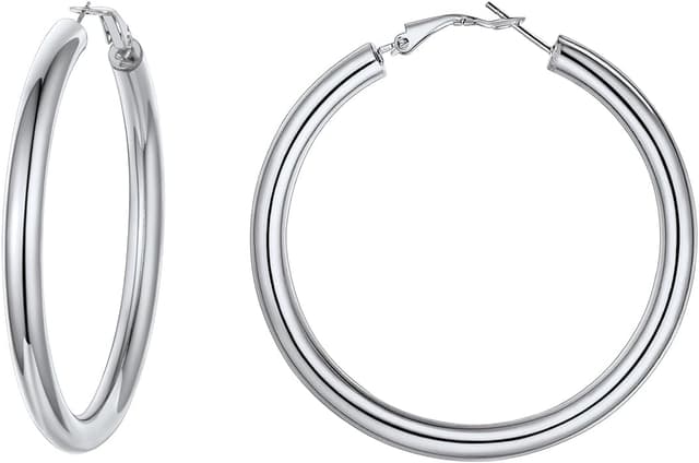 Detalle de FindChic Créoles en acier inoxydable pour femme – boucles huggie argenté/doré/noir (20/30/40/60/80 mm)