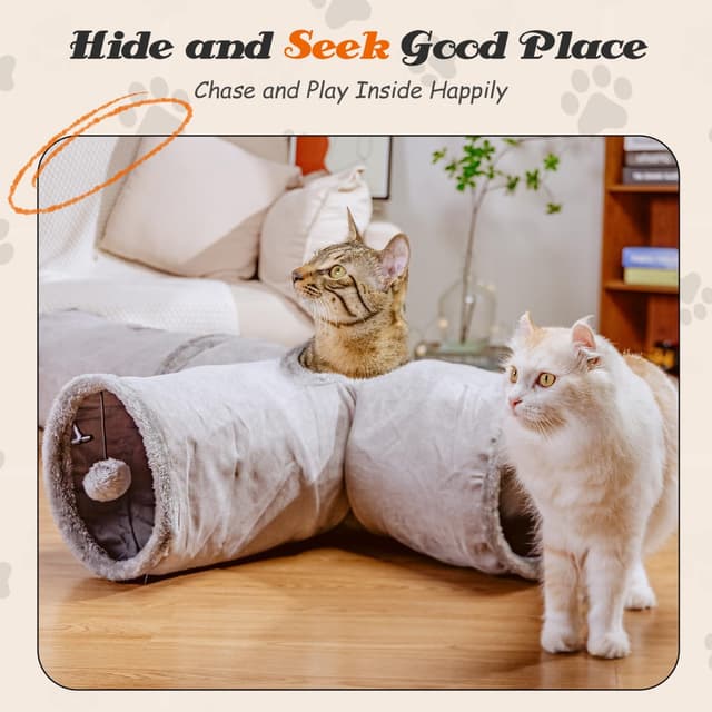 Thumbnail 6 de Nobleza Tunnel per Gatti a 3 Vie con foro e palla sospesa (80 × 30 cm) pieghevole, grigio