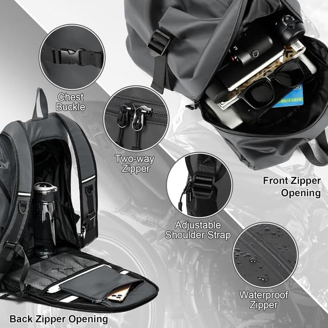 Detalle de WEPLAN Sac à dos de moto pour casque rigide, 45 L, gris réfléchissant et étanche