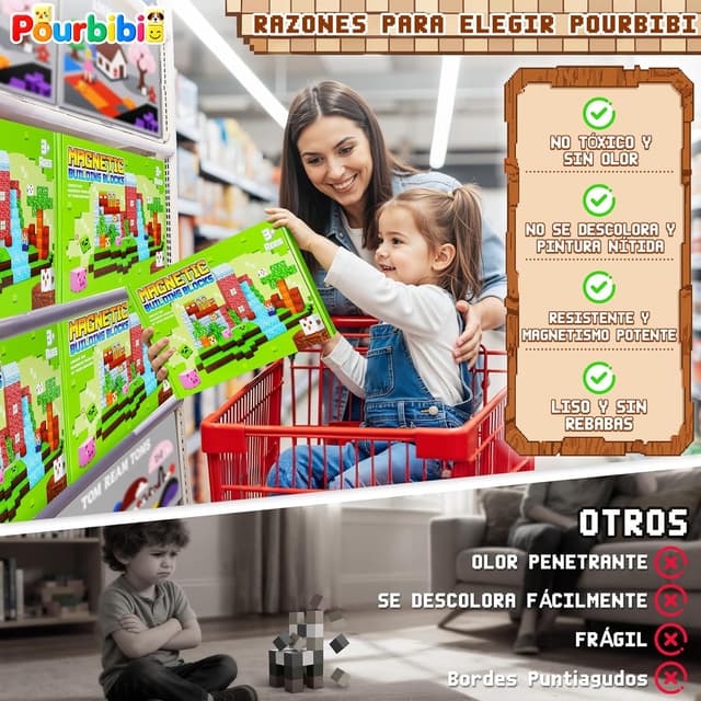 Thumbnail 5 de Pourbibi Bloques Magnéticos 108 piezas 🧱
