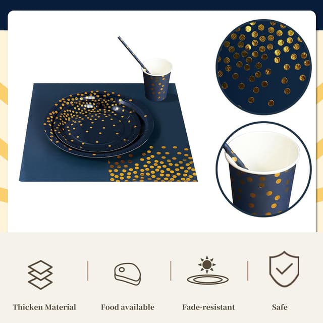 Thumbnail 3 de Nkaiso Partygeschirr 120 Stück Marineblaugold