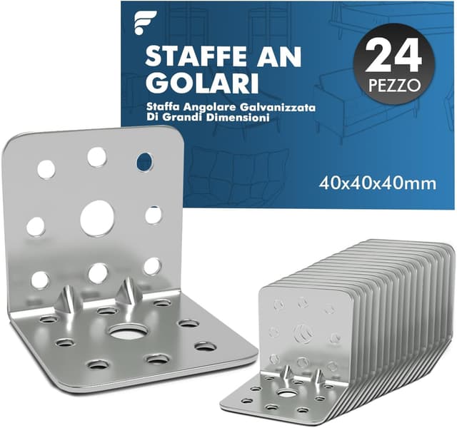 Detalle de Shinfly 24 pezzi staffe angolari zincate 40×40×40 mm (rinforzate a 90°)