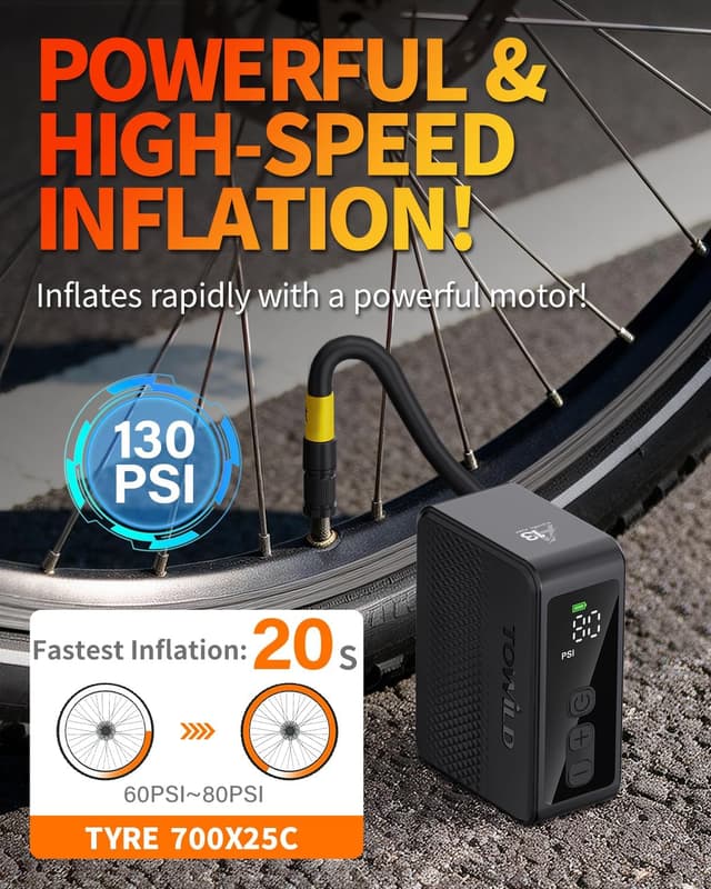 Detalle 2 de TOWILD A13 electric bike pump 130 PSI