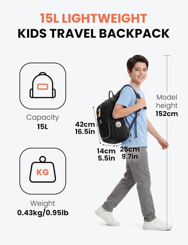 Detalle de SKYSPER Kinderrucksack 15L – leichter Wanderrucksack mit Hydrationsfach & Sicherheitspfeife