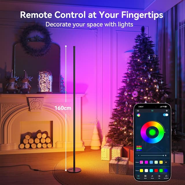 Detalle de YICAIZI Corner Floor Lamp – Smart RGB corner light with app, remote, music sync and timing, 160cm