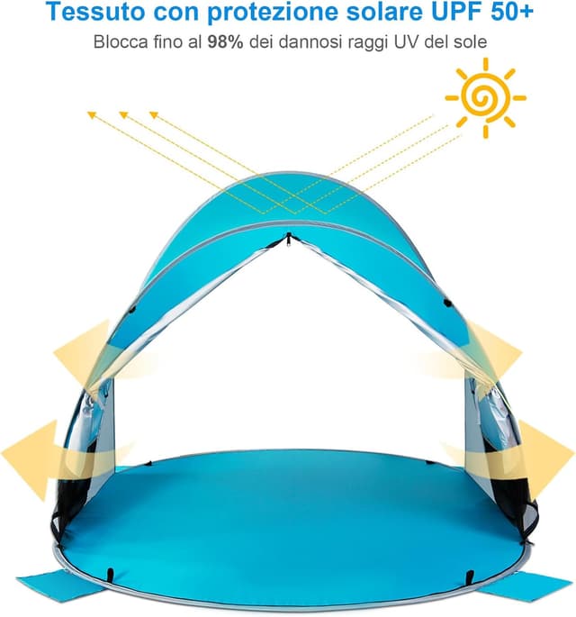 Detalle de Wolfwise Tenda pop-up istantanea per 3-4 persone UPF 50+ 220x145x120 cm, blu