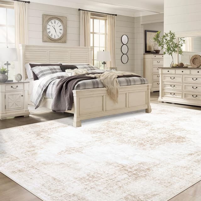 Detalle de Vintage 8x10 Washable Area Rug (Beige) – Soft Low Pile, Non-Slip Backing