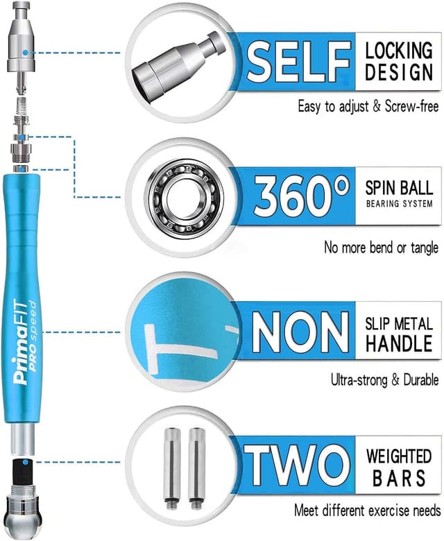 Detalle de PrimaFIT Pro Speed Skipping Rope (3m adjustable) weighted jump rope with self-locking aluminium handles and carry bag