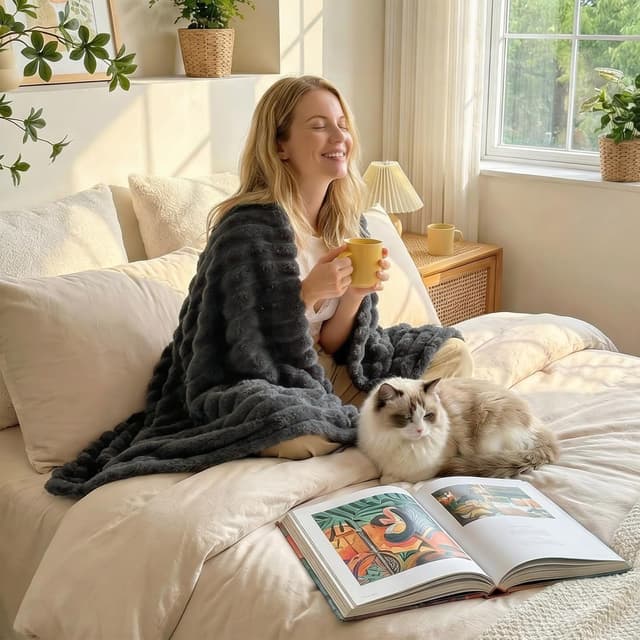 Detalle 2 de WAVVE Kuscheldecke Flauschig (150x200 cm) in Grau – weiche Mikrofaserdecke als Sofa- & Tagesdecke