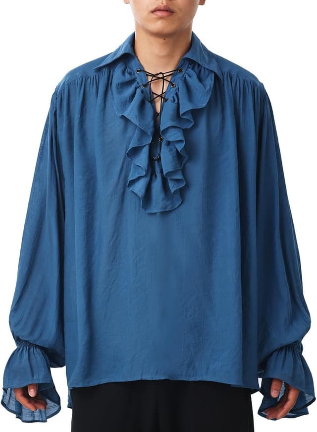 Detalle de GRACEART Medieval Nordic & Pirate Renaissance Shirt (men’s or women’s) – lyocell gothic captain style