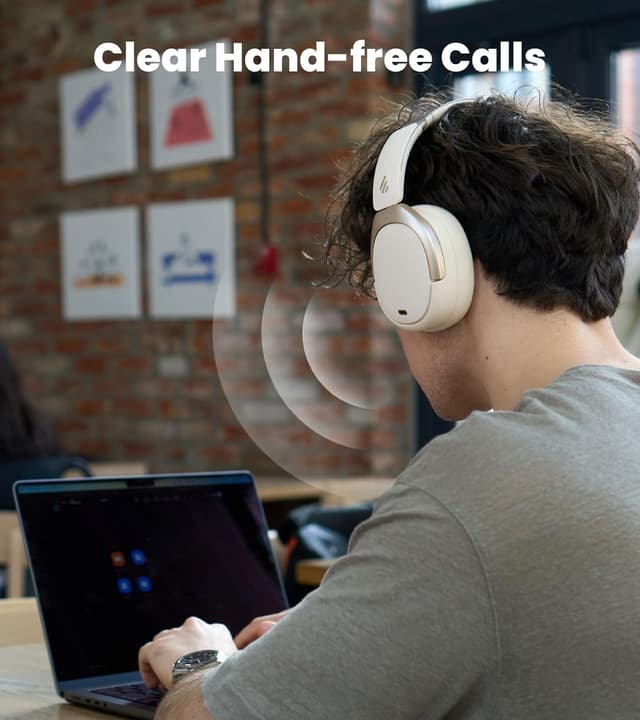 Detalle de Edifier W80 over-ear headphones with -49dB hybrid active noise cancelling, LDAC, AI clear calls, multipoint (ivory)