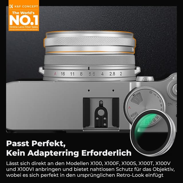 Detalle de K&F CONCEPT UV-Filter für Fujifilm X100-Serie (X100/X100F/X100S/X100T/X100V/X100VI), Schutzfilter in Silber