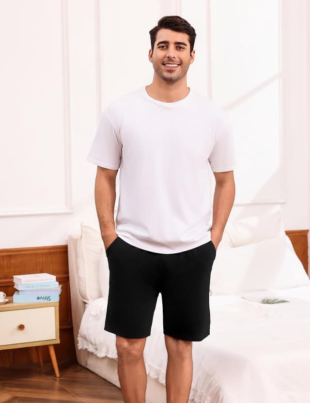 Detalle de Uniexcosm Herren Schlafanzughose kurz (Schlafshorts) aus Baumwoll-Mix mit Elasthan