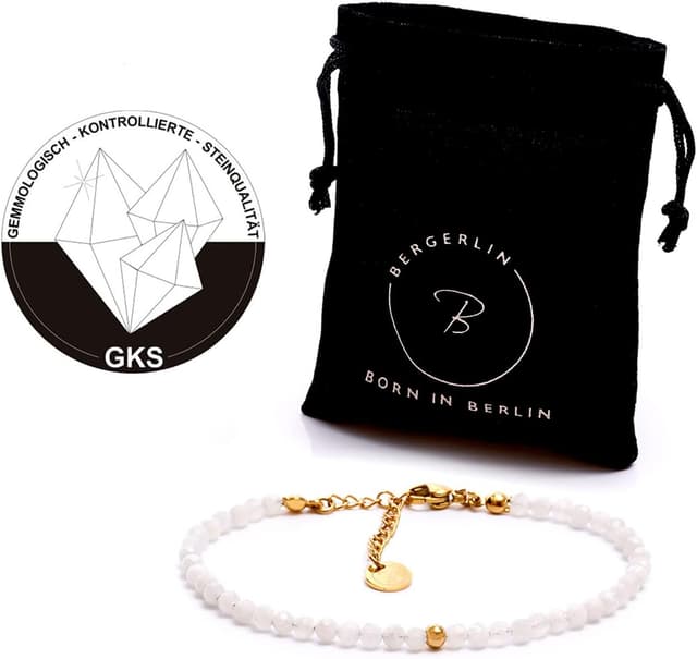 Detalle de BERGERLIN Echtes Naturstein Perlenarmband mit Regenbogen-Mondstein (Labradorit) & 925 Sterling Silberperle