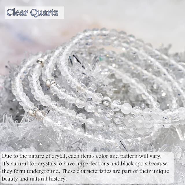 Detalle de Farfume Edelstein-Perlenarmband 4 mm mit Quarz & 925 Sterling Silber – elastisch, Chakra-Spirituelle Schmuckarmband für Damen