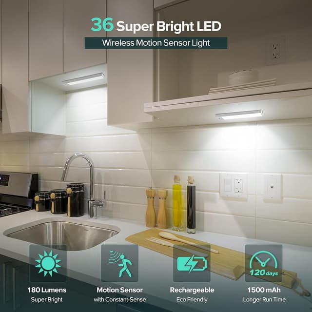 Detalle 2 de BLS LED Closet Light with Motion Sensor (36-LED, 1500mAh Rechargeable) – 3 Pack