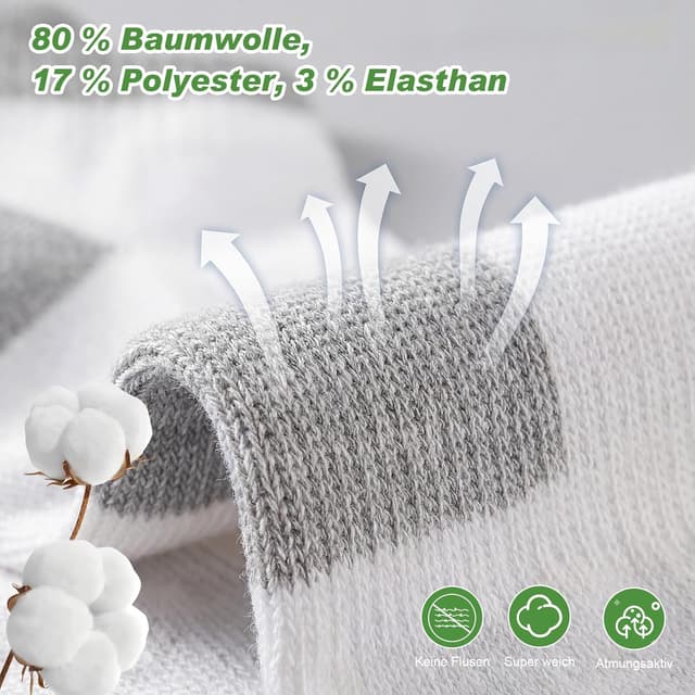 Detalle de Quoboquo Socquettes homme en coton respirantes et rembourrées, avec compression légère (pack 1 ou 6 paires) Tailles 39-46