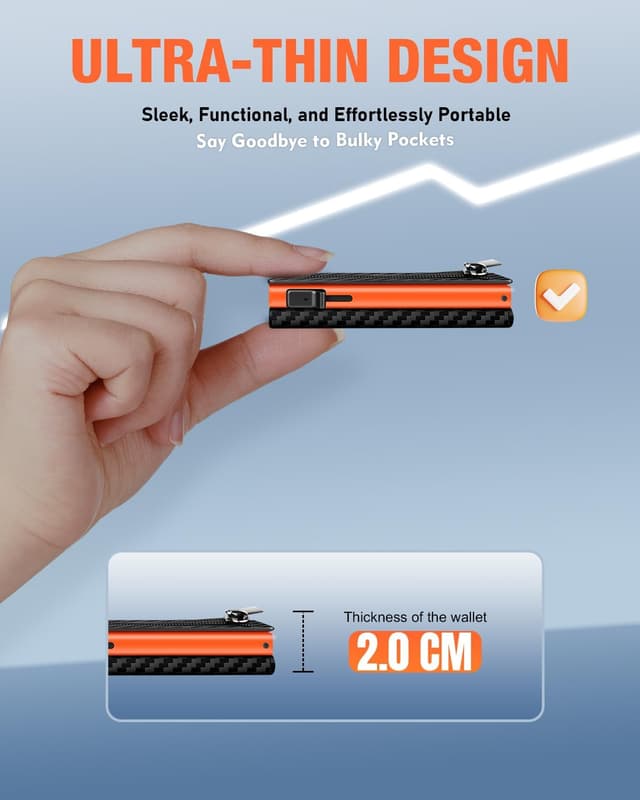 Thumbnail 6 de Mens Wallets Credit Card Holder with Magnetic Closure, Coin Pocket & RFID Protection (Black & Orange)