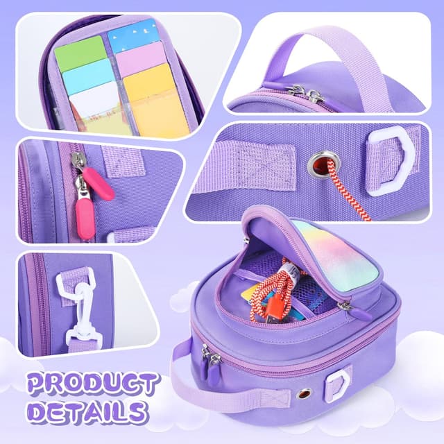 Detalle 2 de Piaclen Carrying Case Compatible with Yoto Mini (2024 Edition) — 30-Card Storage Bag with Handle & Shoulder Strap (Purple)