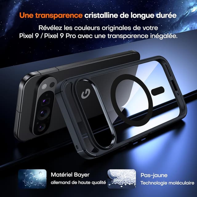 Detalle de Coque magnétique ultra-mince TAURI pour Google Pixel 9 / Pixel 9 Pro compatible MagSafe (noir)