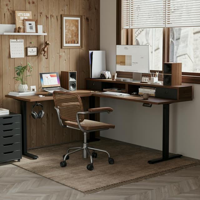 Thumbnail 3 de Agilestic 63 x 55 INCH L-Shaped Electric Standing Desk with 2 Drawers