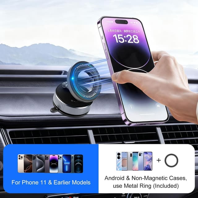 Detalle 2 de QIQIAZI Vakuum-Magnet Handyhalterung fürs Auto für Mag-Safe: 360° drehbar & faltbar