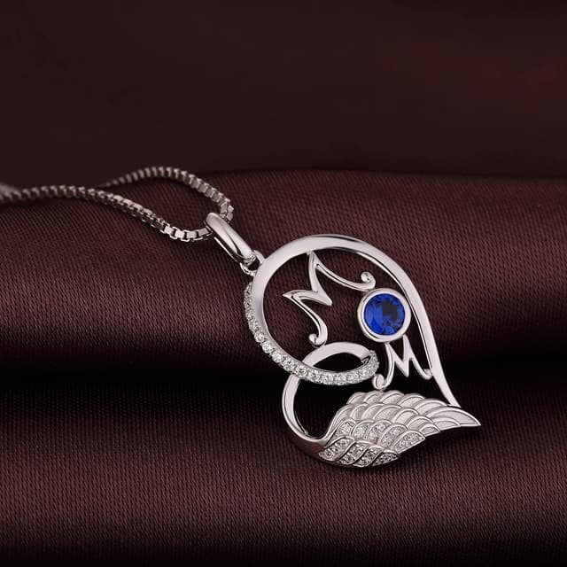 Detalle 2 de jiamiaoi 18K Weißgold-plattierte Herz-Kette mit 925 Silberkette und Geburtsstein (31 × 24 mm) – Halskette für Damen