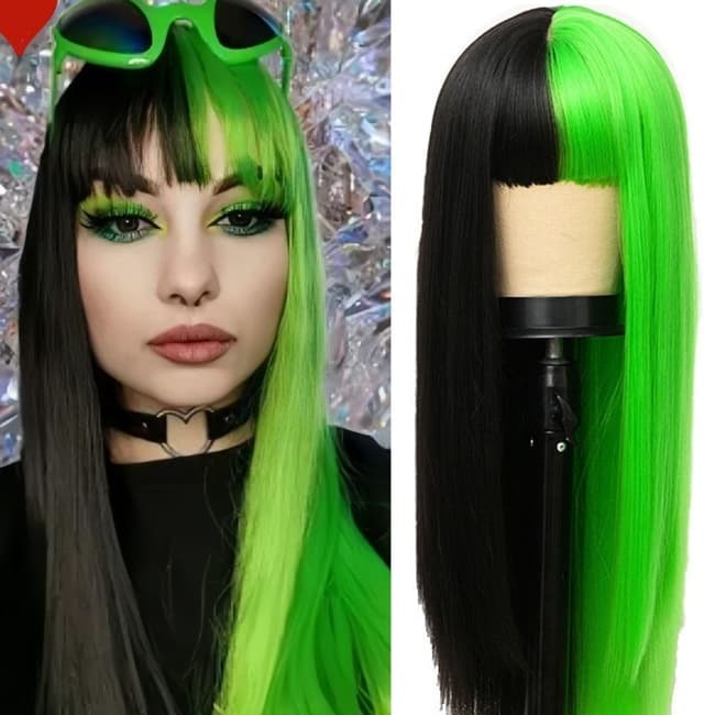 Imagen de Salaibs Halb Grün Halb Schwarz Perücke 21–23" 🎭 en OfertitasTOP