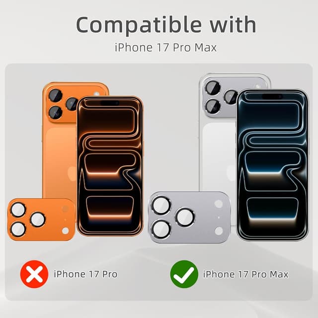 Detalle 2 de SumRioo Kameraschutz für iPhone 17 Pro Max – Panzerglasfolie mit 9H Härte, Aluminiumlegierung, grau