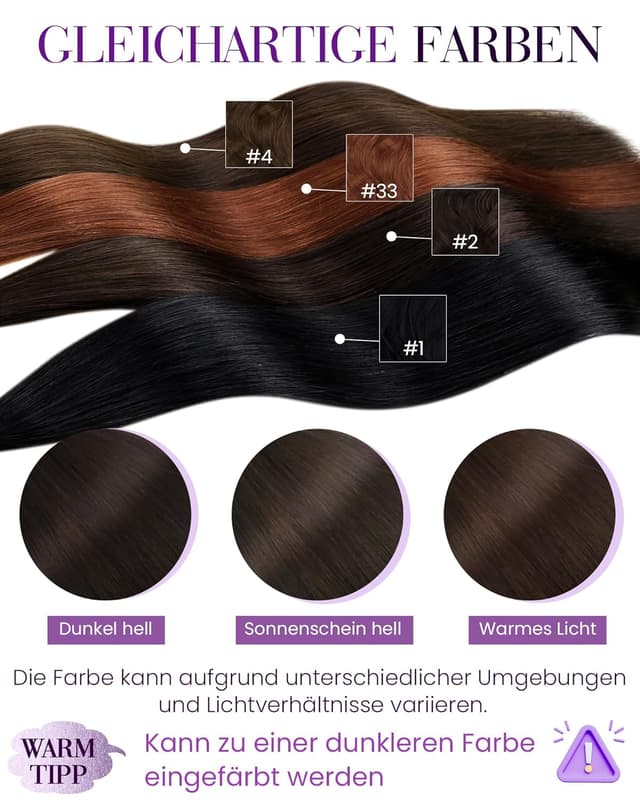 Detalle 2 de LaaVoo Bondings Extensions Echthaar Dunkelbraun mit Keratin-Bondings (60 cm, 50 g, #2)