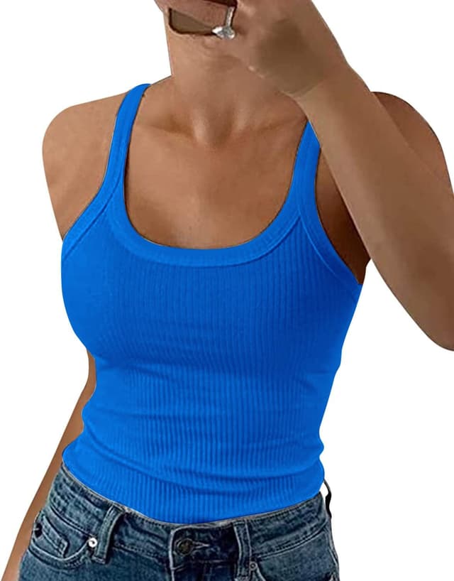 Detalle de DUOEASE Spaghetti-Top Damen – geripptes Basic Slim Fit Tank Top mit Rundhalsausschnitt