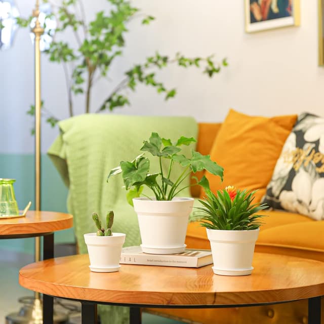 Thumbnail 6 de T4U set di 6 vasi rotondi interni da 16 cm in plastica con sottovaso e drenaggio