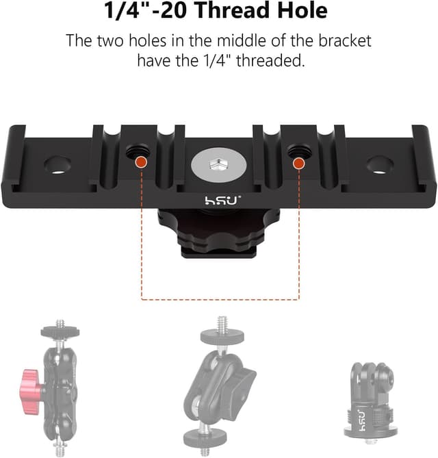 Detalle de HSU Hot Shoe Adapter Bracket – Triple cold shoe extension mount for flashes, mics and LED lights
