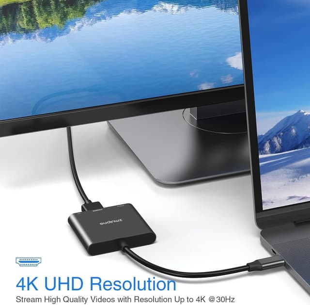 Detalle de Black 3-in-1 USB-C to HDMI Adapter with 4K HDMI, USB 3.0 and 100W PD charging