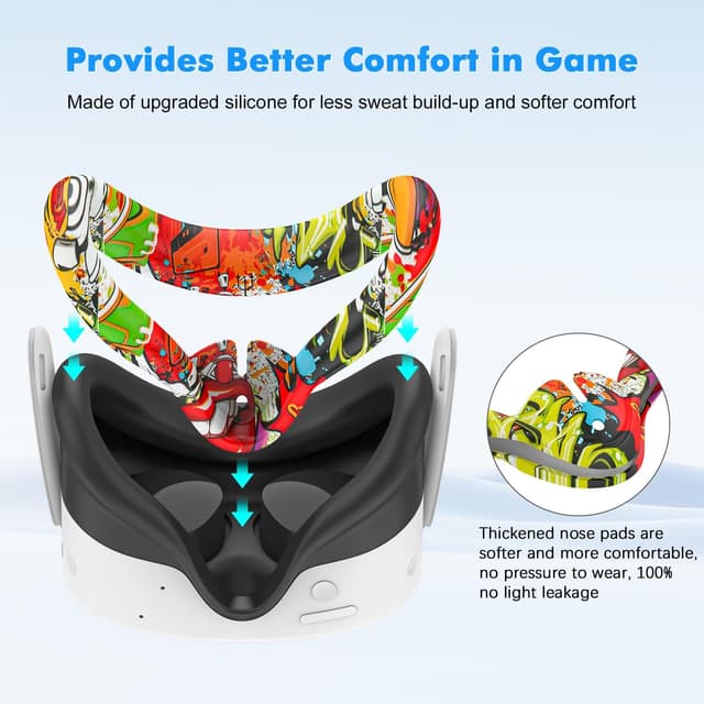 Detalle 2 de Tyasoleil VR Silicone Case Accessory Set for Meta/Oculus Quest 3S (incl. controller grips, face & lens covers + 10 disposable eye covers)