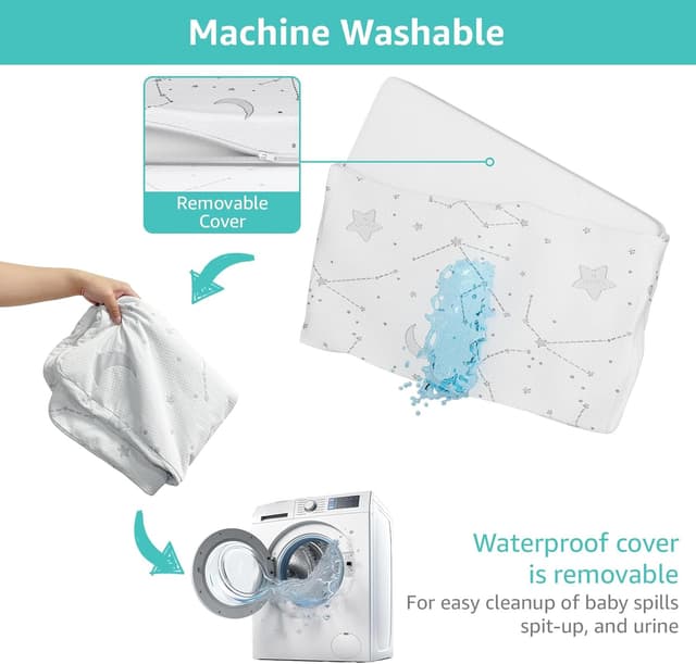 Detalle de YENING Firm Foam Pack and Play Mattress Topper (38"x26"x1") with Washable Cover