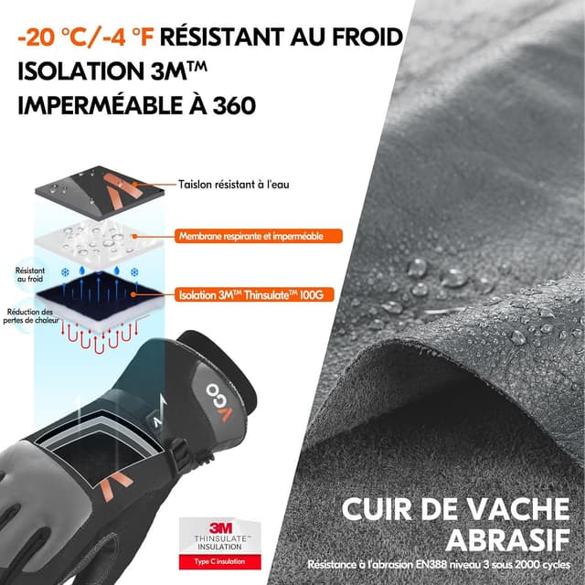 Thumbnail 1 de Vgo CA7759FLWP Gants de travail hiver imperméables