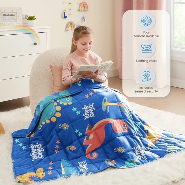 Detalle de HOSUKKO 5 lbs Blue Dinosaur Weighted Blanket (36 x 48 inches)