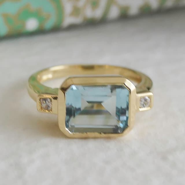 Detalle de Blautopas Art-Deco Sterling-Silberring mit Blue Topas, Zirkonen – Größe US 9 (Ø 19)