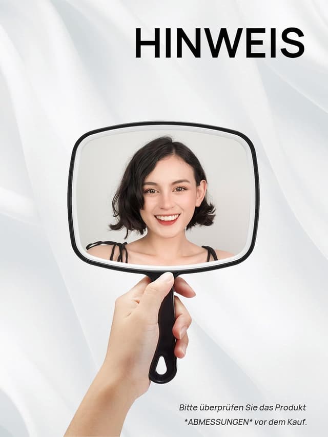 Detalle 2 de OMIRO Handspiegel schwarz mit Griff, quadratisch (L) – für Rasur, Make-up und unterwegs