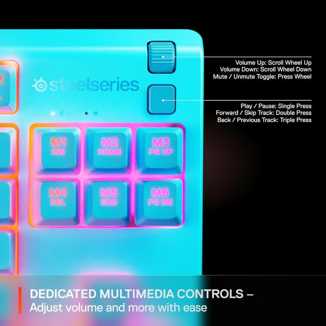 Detalle 2 de SteelSeries Apex 3 TKL Aqua RGB Gaming Keyboard (Aqua RGB, Tenkeyless)